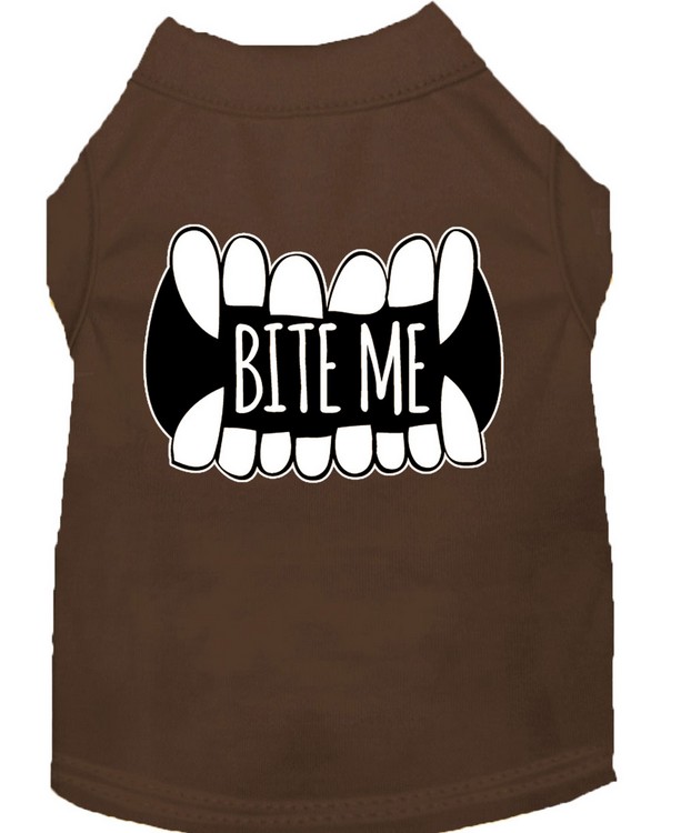 Bite Me Screen Print Dog Shirt Brown Lg